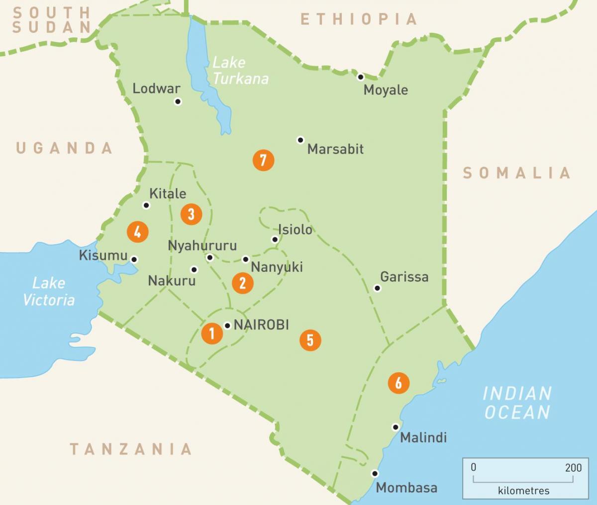 kaart van Kenia wat provinsies