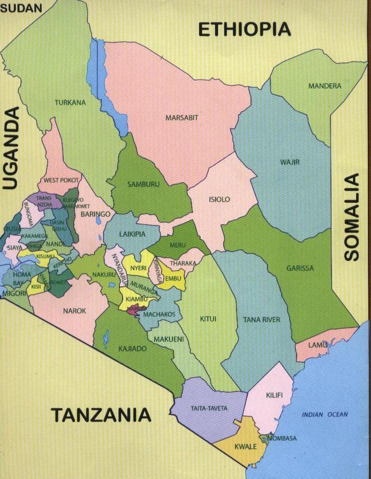 die nuwe kaart van Kenia provinsies