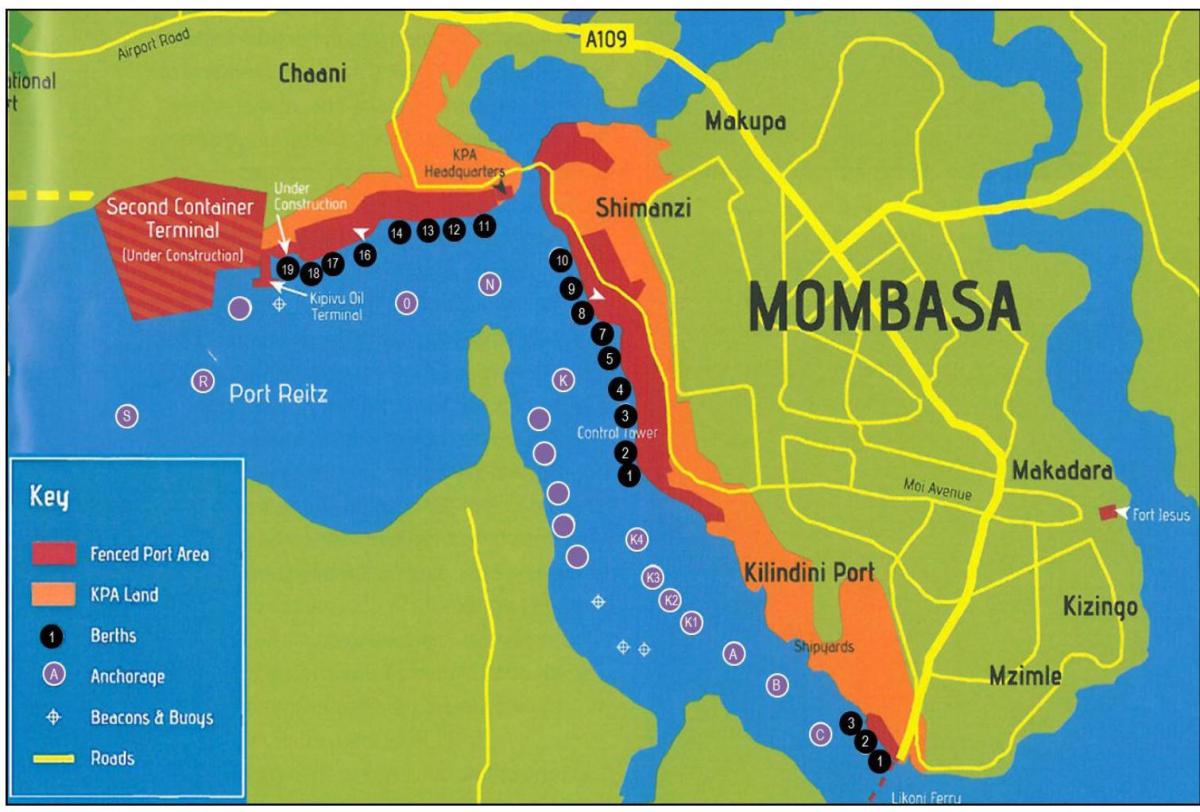 kaart van Kenia, mombasa