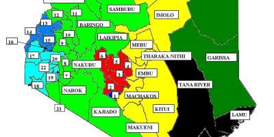 Kaart van 47 provinsies in Kenia 
