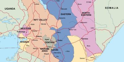 Kaart van die politieke kaart van Kenia