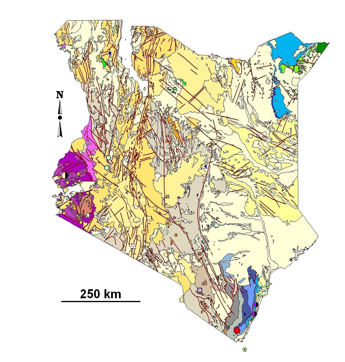 kaart van Kenia minerale hulpbronne