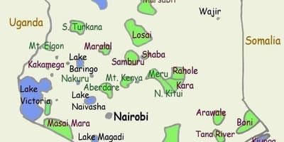 Kaart van die mere in Kenia